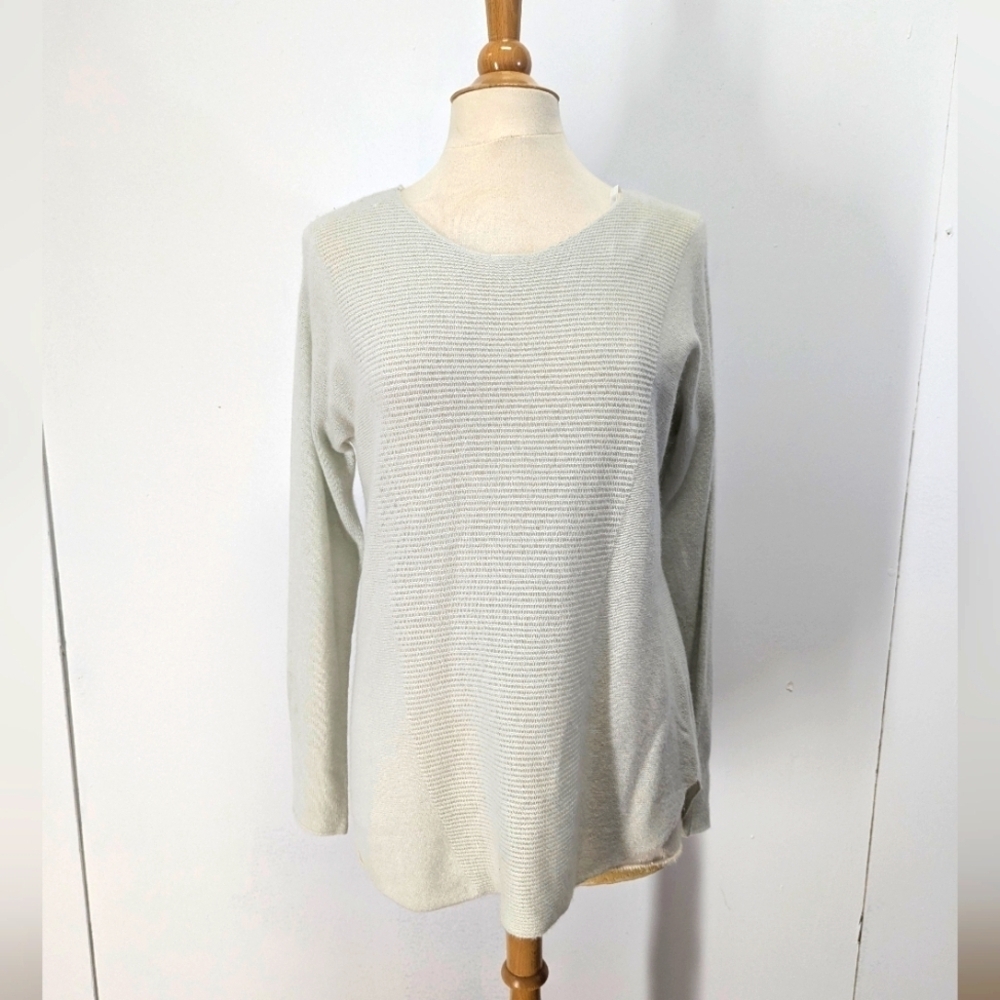 Max Studio Grey Cashmere Sweater 2 Ply, Ribbed Loose Fit M Langenlook